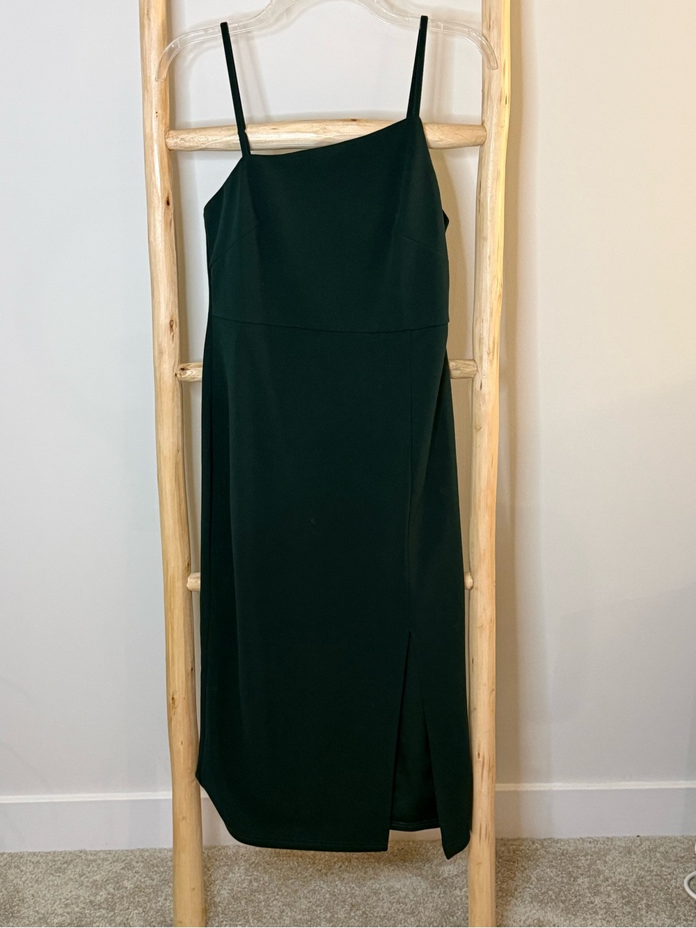 Green Asymmetric Spaghetti-Strap Midi Dress